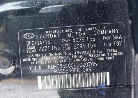 2017 Hyundai Ioniq Limited z USA, uszkodzony, nr VIN KMHC85LC3HU020705